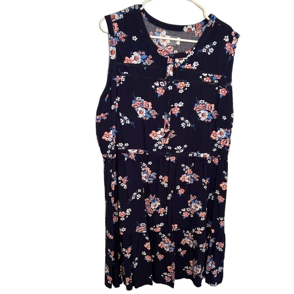 Old Navy Women's Size XXL Sleeveless Print Shirt Dress Navy Floral Ruffle Hem